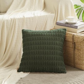 Fancy Homi 2 Packs Boho Olive Green Decorative Throw Pillow Covers 26x26 Inch for Couch Bed Sofa, Rustic Modern Farmhouse Home Decor, Soft Plush Corduroy Cute Square Cushion Case 66x66 cm
