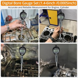 Neoteck 1.4-6"/0.0005" Digital Indicator Bore Gauge Set with 15PCS Anvils 6" Measuring Depth Dial Bore Gauge with ABS Storage Box for Engine Cylinder Measurement