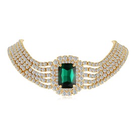 HZMAN Crystal Choker Necklace for Women Dainty Large Square Rhinestone Layered Cubic Zirconia Necklace Party Wedding Jewelry Gift (Green)