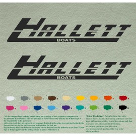 Pair of Hallett Boats Outboards Decals Vinyl Stickers Boat Outboard Motor Lot of 2 (12", Black 070)