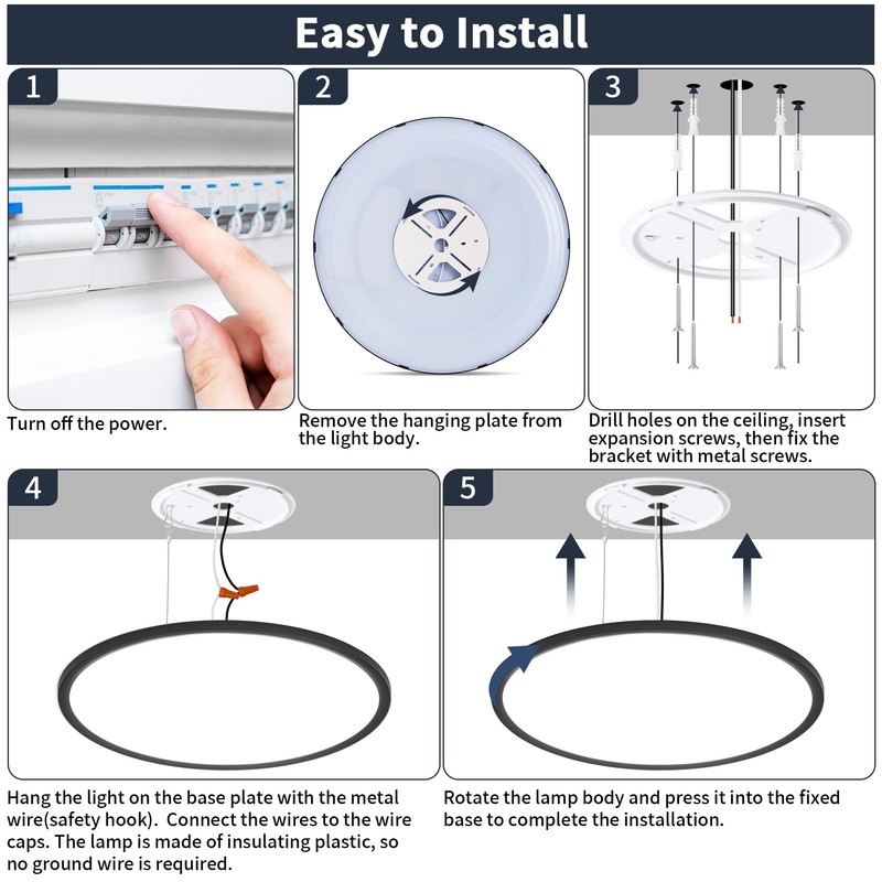 19 Inch Flush Mount Ceiling Light with Night Light, 45W