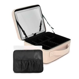 Get In Get Involved Makeup Bag - Beige - Travel Makeup Bag - Cosmetic Bag With Led Mirror - Waterproof & Portable Makeup Bag - Makeup Carrying Case - Travel Organizer For Makeup - Custom Makeup Bag