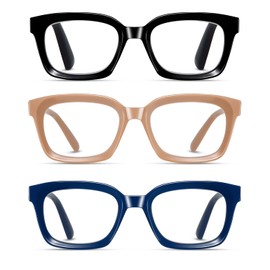 Hubeye 3 Pack Oprah Style Oversized Reading Glasses for Women Men Blue Light Blocking, Ladies Stylish Retro Square Large Computer Readers+1.0