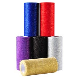 One Pack 25 Yards Glitter Tulle Roll 6 Inch Width Sparkling Tulle Ribbon Roll Sparkle Mesh Ribbon for Chair Ties, Tutu Skirt, Wrapping, Birthday Party, DIY Crafts, Bow, Swags (Black)