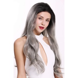 WIG ME UP - RSK-05-MF-171T0209 Women's Lace Front Wig Monofilament Long Straight Light Wavy Ombre Black Grey