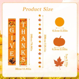 Piacolnic Fall Door Banner, 3 Pcs 2 Styles GIVE THANKS Banner Porch Door, Fall Door Porch Sign Hanging Banner Thanksgiving Banners for Autumn Indoor Outdoor Thanksgiving Decorations