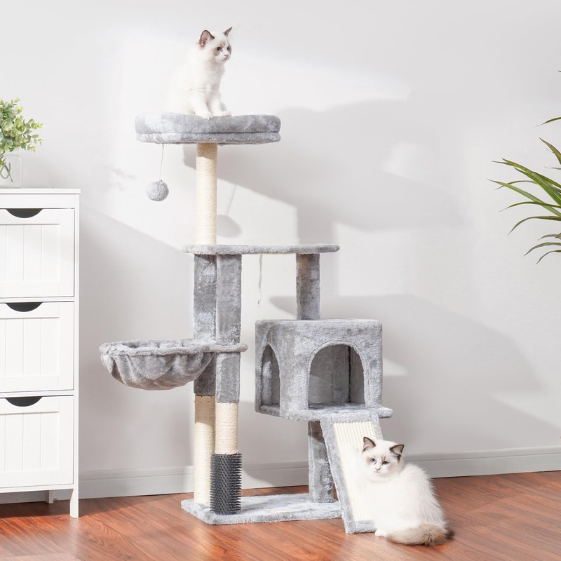 Heybly Cat Tree with Cat Self Groomer Brush, Cat Tower