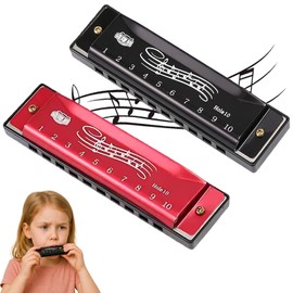 2 Harmonicas for Kids, Black and Red Metal Harmonicas, Mouth Organ for Adults and Beginners, Ideal for Music Learning, Performance, and Blues Practice