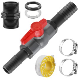 Ball Valve, PVC Shut-off Valve with Hose Connector 32 mm, Pool Ball Valve Including 1 Shut-off Valve Internal Thread 1-1/4 Inch, 2 Hose Nozzles 32 mm, Pool Valve for Irrigation and Piping Systems