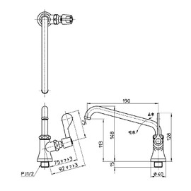SANEI A5371-13 Vertical Kitchen Faucet 90 Degree Opening and Closing Double Thread for Both Inland and Cold Areas, Pipe Length 7.5 inches (190 mm), Silver