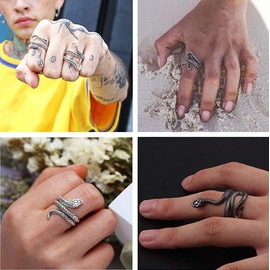 AIOMISKO Snake Octopus Knuckle Rings Set, Simple Stacking Ring for Women Men, Vintage Retro Crystal Bohemian Midi Rings, Joint Nail Cuff Statement (Set B: Mixed 6Pcs)