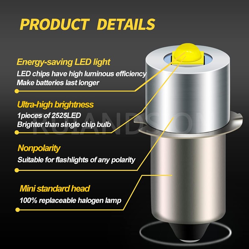 Ruiandsion Upgrade LED Flashlight Bulb P13.5S 6-24V LED Bulb 6V