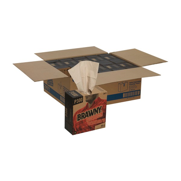 Georgia-Pacific Brawny Professional P300 Disposable Cleaning Towel by GP PRO; 29971; Light Duty; Tall Box; Brown; 10 Boxes @ 80 Count