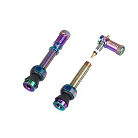 Granite Juicy Nipple Valve Caps and 44mm Colour Coordinated Presta Valve Rod Set Bicycle Tyre Dust Caps with Valve Core Removal Function (Oil Slick)
