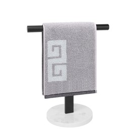 NearMoon T-Shape Hand Towel Holder-Bathroom Towel Rack-Stand with Balanced Base Towel Bar for Bathroom Kitchen Vanity Countertop, Modern Stand Towel Ring with Marble Base (12 Inch, Black)