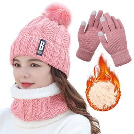 TYXHXTF Winter Hat Scarf Gloves Set, Loop Scarf Women, Winter Hat Women, Scarf Warmer Hat Women's 3-in-1 Set, Warm Hat, Scarf, Glove Set for Women, Winter Scarf Women, Pink, pink