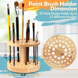 Dlicoda 52 Holes Paint Brush Holder, 360° Rotating Paint Brush Organizer, Hardwood Storage Stand Rack for Artists Brushes, Crafts Tools, Makeup Brush, Calligraphy Pens