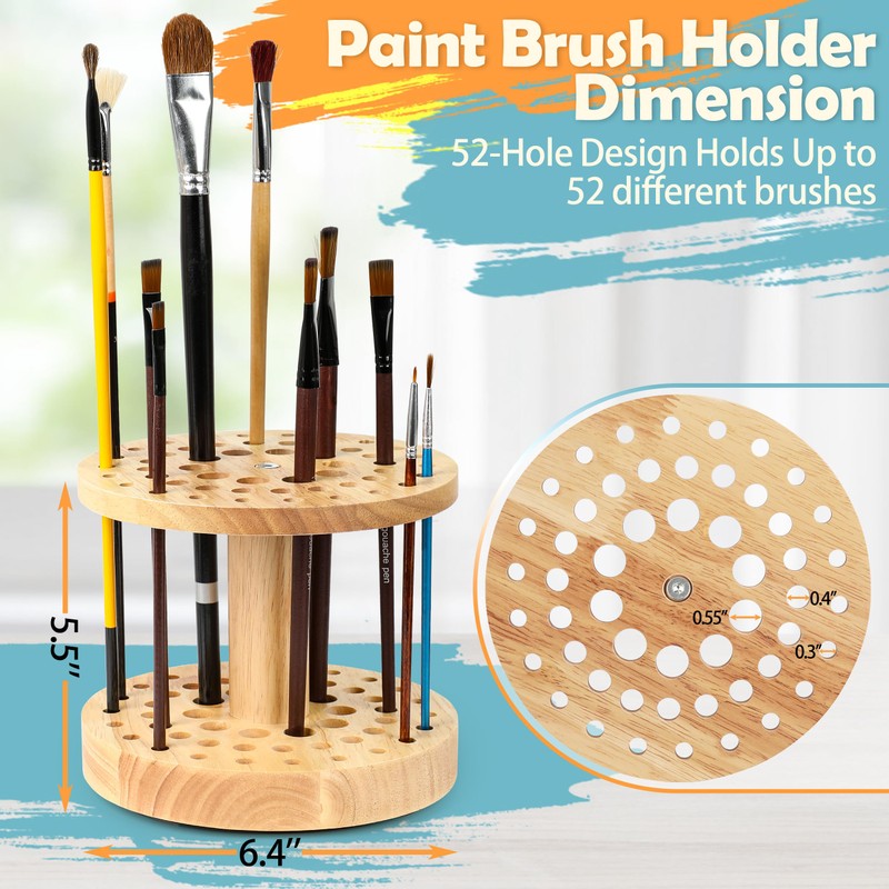 Dlicoda 52 Holes Paint Brush Holder, 360° Rotating Paint Brush