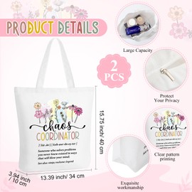 Bulyoou 6 Pcs Christmas Chaos Coordinator Gifts for Women Appreciation Makeup Bag Chaos Coordinator Tote Bag Cosmetic Bags Zipper Canvas Tote Bag Acrylic Key Chains with Tassel for Coworker