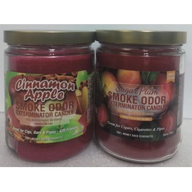 Smoke Odor Exterminator 13 oz Jar Candles Cinnamon Apple, Assortment (2) Includes Cinnamon Apple and Sugar Plum.