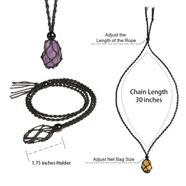 iSTONE Unisex Genuine Natural Gemstone Pendant Necklace Nylon Cord 25 Inch For Men Women (Raw Amethyst)