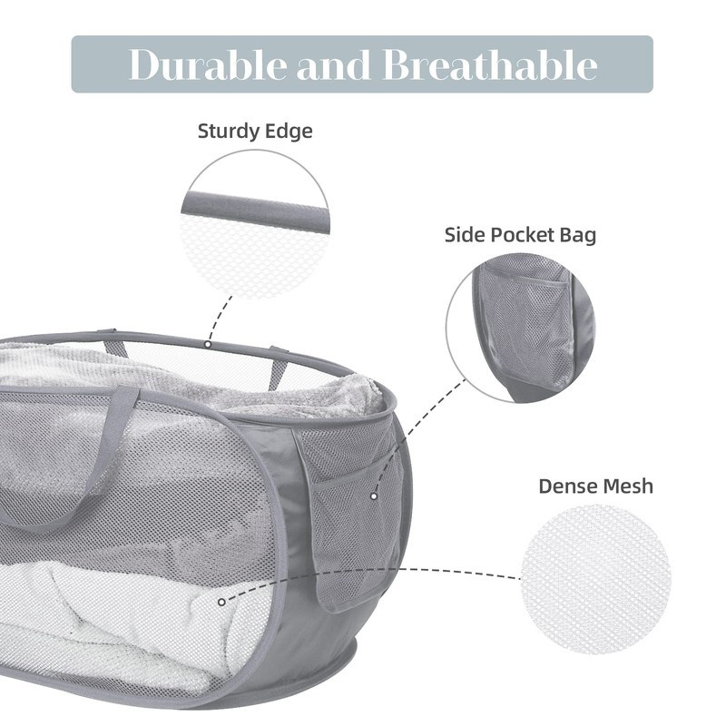 Durable Collapsible Laundry Baskets, Mesh Pop Up Laundry Hamper with