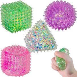 Stressball, 4 Stück Anti Stressbälle Squishy, Antistressball GlitzerSqueeze Ball Mini, Stressball Cube Antistressbälle Sensorische Erwachsene Stressabbau Entspannung Spielzeug für Angstabbau