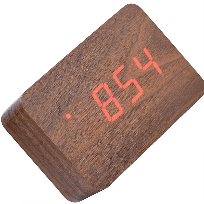 LED Wooden Alarm Clock, Alarm Function/Voice Control and Continuous Light