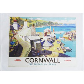 Half a Donkey Cornwall See Britain by Train - Retro Style Travel Poster Large Cotton Tea Towel