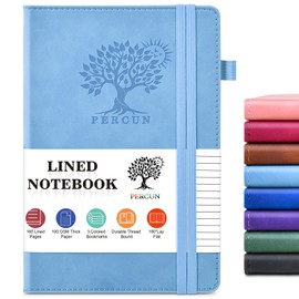 PERCUN Lined Journal Notebook for Men & Women, 160 Pages College Ruled Journal for Writing, A5 Hardcover Leather Notebooks for Work, School, Business, Travel, Daily Diary 5.9" x 8.5" (Blue)