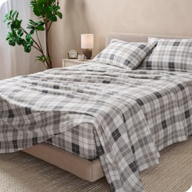 Bare Home Cotton Flannel Sheet Set Prints, 100% Cotton, Velvety Soft Heavyweight - Double Brushed for Softness & Comfort - Deep Pocket - Bed Sheets - Cotton - Flannel - Printed (Twin XL, Quarry Plaid)