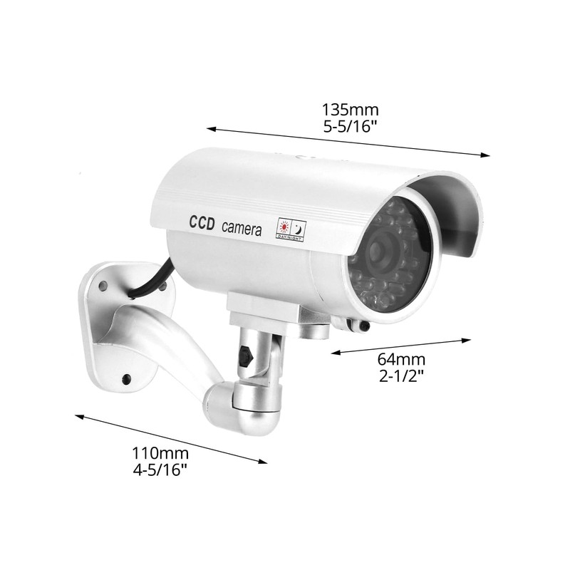 QWORK® 2 Pack Silver Dummy Security Cameras with Red Flashing