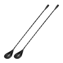 uxcell Bar Spoon Cocktail Mixing Spoon, 2Pcs 12-Inch Stainless Steel Long Handle Spoon Spiral Handle Drink Mixing Spoons for Mixing Glass or Shaker, Black