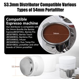 IKAPE Coffee Products, 53MM Coffee Distributor, Gravity Adaptive Espresso Distributor Fits All 53MM Espresso Portafilter, Compatible with 54MM Breville Bottomless Portafilter (White)
