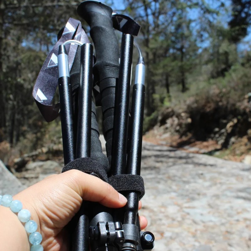 Baston De Senderismo Ajustable 105-125cm Plegable Antishock Color Negro