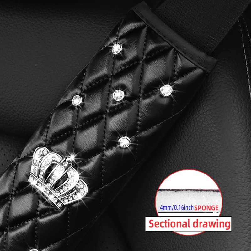 Mandark Bling Car Seatbelt Cover, 2PCS Rhinestones Crown Vehicle Seat