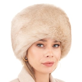 Futrzane Siberian Cossack Hat - Russian Fur Hats for Women - Fluffy Winter Hat (M, Gold Siberian)