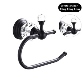 WNEBATH Black Crystal Toilet Paper Holder, Matte Black Bathroom Toilet Paper Roll Hanger Wall Mounted, Modern Toilet Tissue Holder Bathroom Accessory