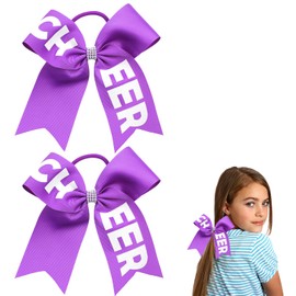 2 Pcs Cheerleader Hair Bows for Women Cute Large Cheer Bows Hair Ties 6.3 inch Ponytail Holder Elastic Band Bow Hair Accessories for School Sports (Purple)
