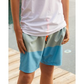 maamgic Boys Swim Trunks with Compression Liner Toddler Stretch Swim Shorts Quick Dry Swimming Trunks Boxer Brief 2 in 1 Beach Shorts Stripe Grayblue 8