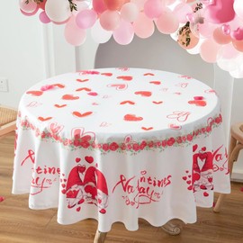 KarINSTALLi - Mantel redondo para el día de San Valentín, gnomos de feliz día de San Valentín con rosas mantel, mantel de microfibra lavable para fiestas de picnic, cena, 60 pulgadas