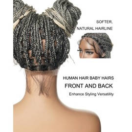 JALIZA 24" Pre Cut Real Swiss HD Full Lace Knotless Box Braided Wig for Black Women - Box Braid Wig with Human Hair Baby Hair - Lightweight Synthetic Square Braided Wig - 1B 613 Blond -123 Braids