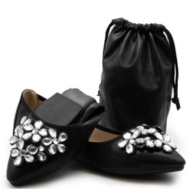 Silky Toes Foldable Flats for Women Dressy Ballet Shoes for Purse (Black, 8)