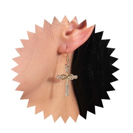 Inilbran Boho Rhinestone Cross Earrings Vintage Crystal Cross Drop Earrings Gold Infinity Cross Religious Earring Sparkly Crystal Cz Cross Hook Earrings for Women and Girls