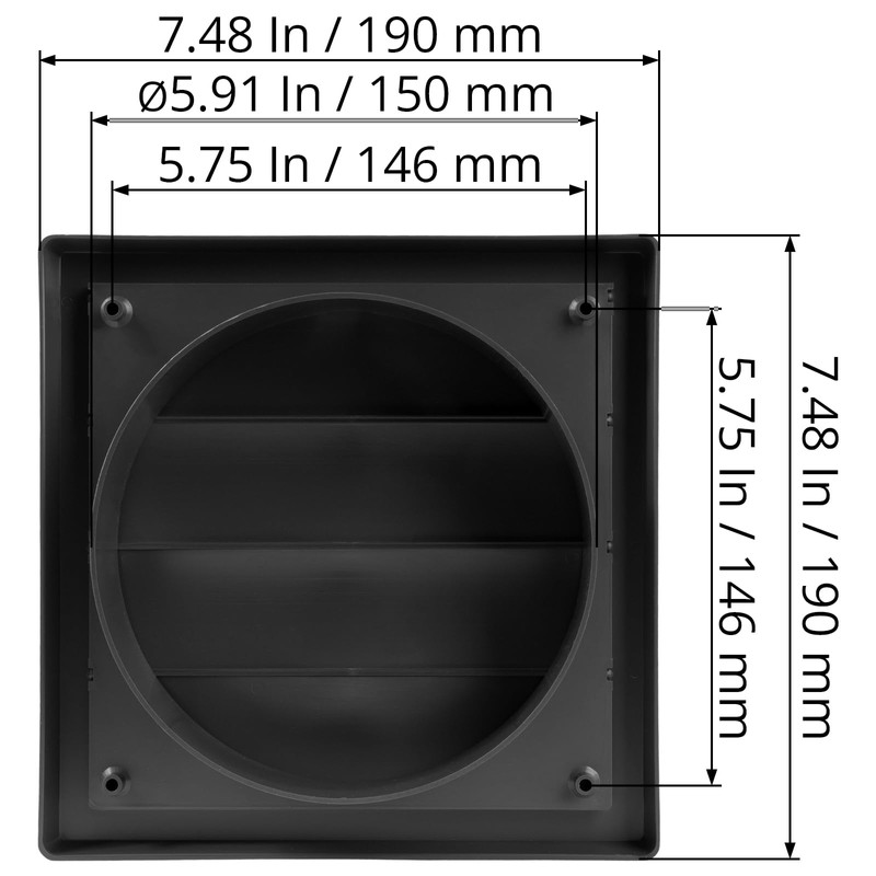 ECOPRO VENT Plastic 6'' Black Exhaust Louvered Dryer Vent Cover