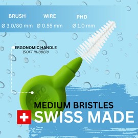Paro Flexi Grip 1083 Interdental Brush, Medium Bristles Tooth Cleaning Tool for Interdental Spaces, Light Green, Conical, 3.0/8mm, Pack of 4
