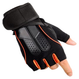 Weight Lifting Gloves,One Pair Sports Gym Gloves Non Slip Black Orange Half Finger Gloves for Workout Exercise (M)