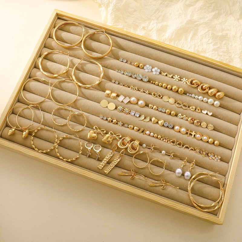 75 Pairs Gold Stud Earrings Set for Women, Trendy Hypoallergenic