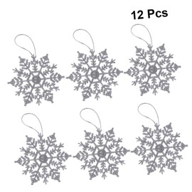 ORFOFE 12pcs Silver Snowflakes Christmas Decorations 10cm Plastic Flash Powder Snowflakes for Party Home Office