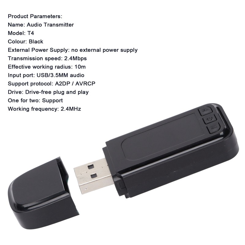 Dual Output Bluetooth Transmitter Bluetooth Transmitter USB AUX Connection Supports